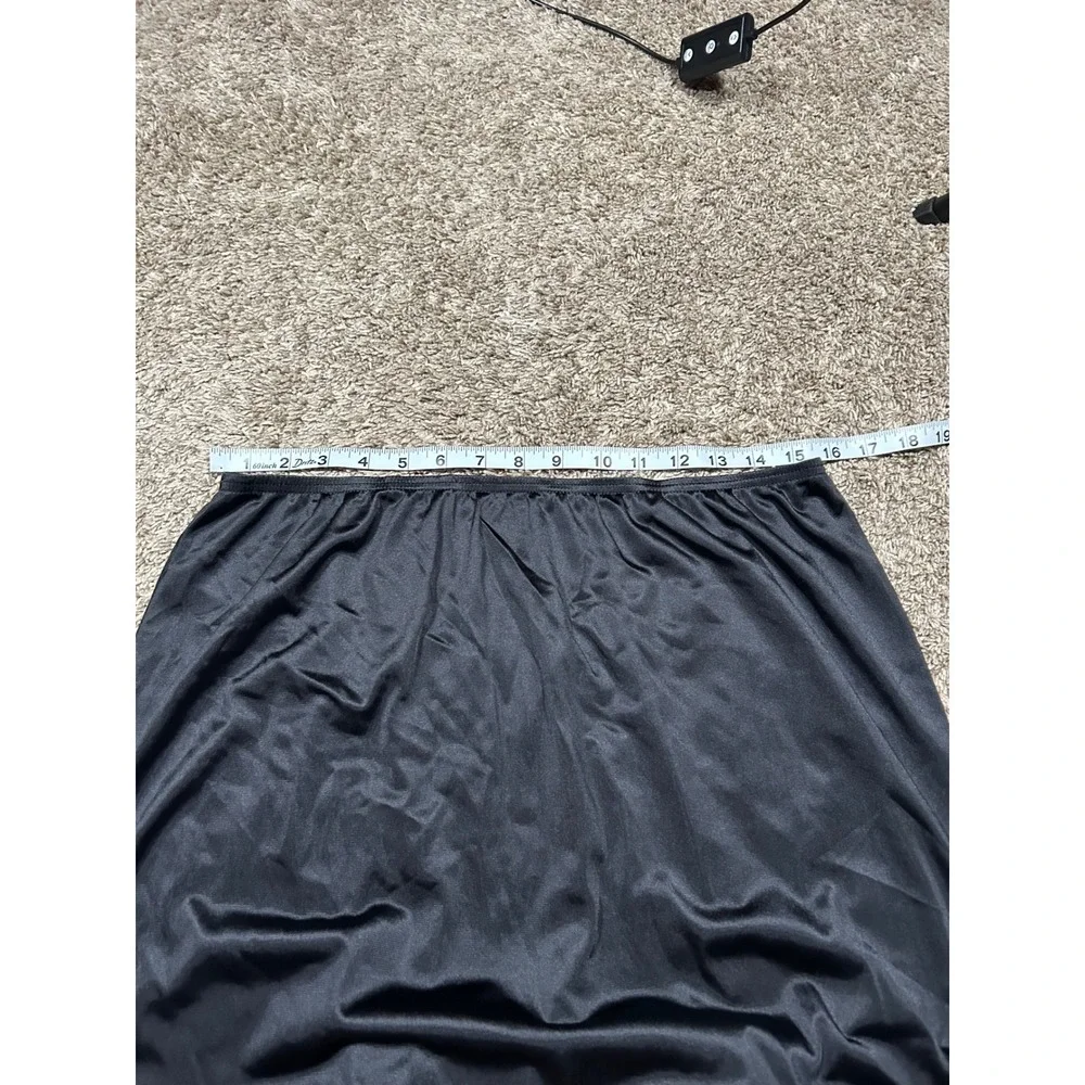 Vintage‎ Adonna Black Nylon Maxi Half Slip Skirt Lace Trim Side Slit Plus 1XL - Picture 7 of 8